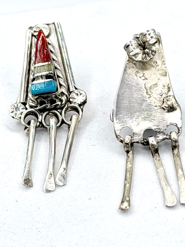 ZUNI INLAY MULTISTONES DANGLE EARRINGS (LA 71)