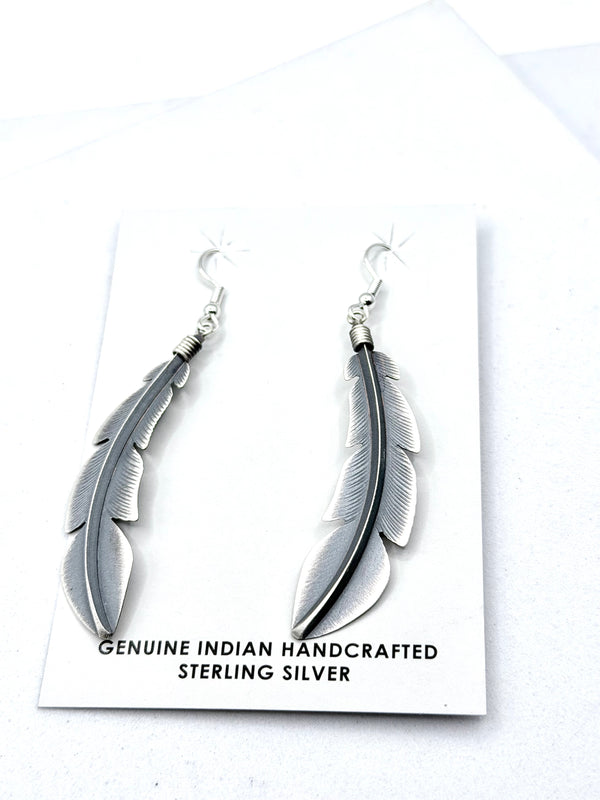 BILLY LONG ALL STERLING SILVER FEATHER FISHHOOK EARRINGS (LA 73)