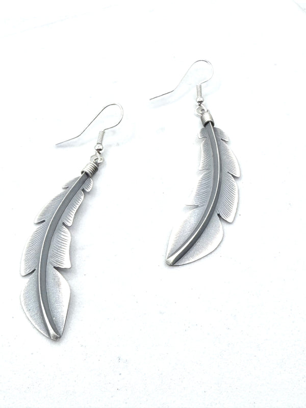 BILLY LONG ALL STERLING SILVER FEATHER FISHHOOK EARRINGS (LA 73)