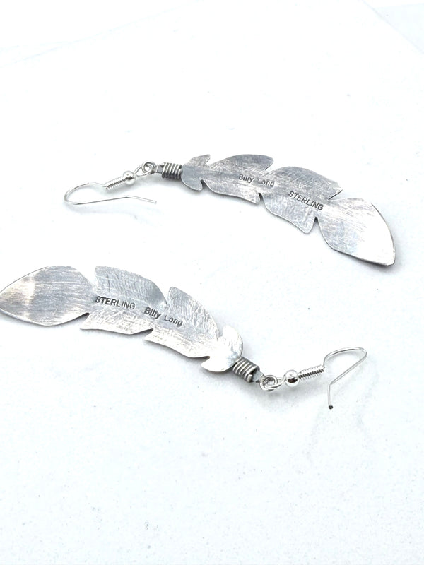 BILLY LONG ALL STERLING SILVER FEATHER FISHHOOK EARRINGS (LA 73)