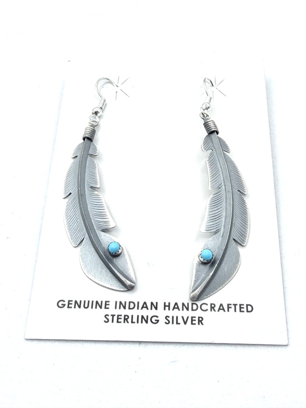 BILLY LONG SLEEPING BEAUTY TURQUOISE FEATHER FISHHOOK EARRINGS (LA 74)