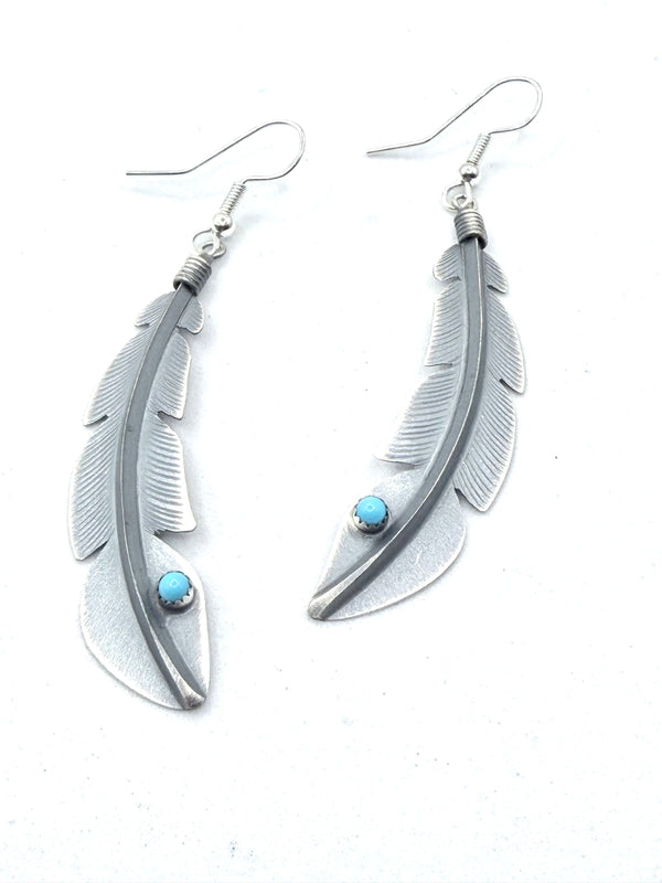 BILLY LONG SLEEPING BEAUTY TURQUOISE FEATHER FISHHOOK EARRINGS (LA 74)