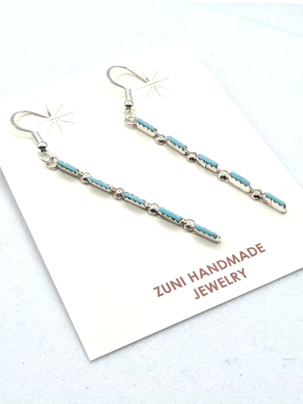 SLEEPING BEAUTY TURQUOISE NEEDLE POINT FISHHOOK EARRINGS 2.5" (LA 76)