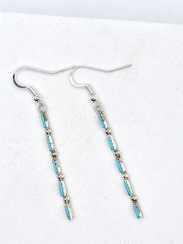SLEEPING BEAUTY TURQUOISE NEEDLE POINT FISHHOOK EARRINGS 2.5" (LA 76)