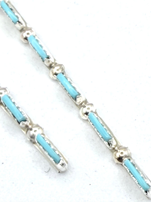 SLEEPING BEAUTY TURQUOISE NEEDLE POINT FISHHOOK EARRINGS 2.5" (LA 76)
