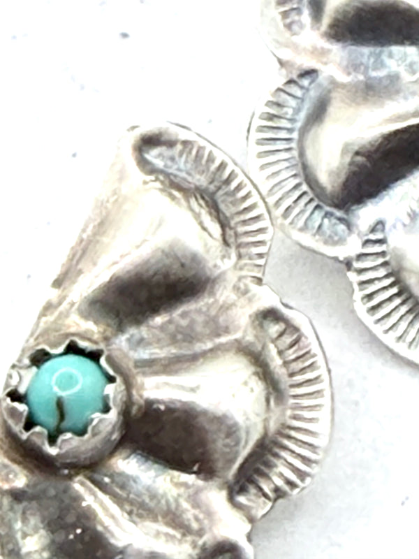NATIVE HANDMADE KINGMAN TURQUOISE HALF CLUSTER CONCHO POST BACK EARRINGS (LA 79)