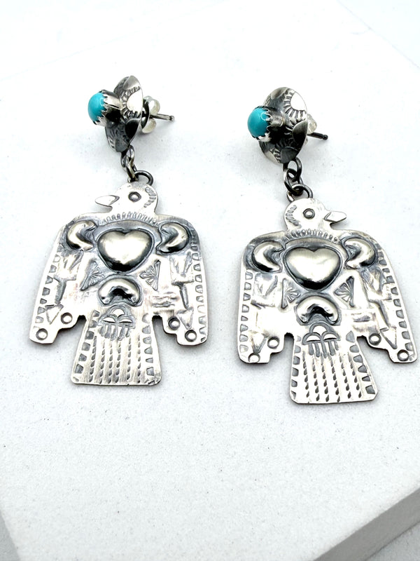 TIM YAZZIE NATIVE HANDMADE SLEEPING BEAUTY TURQUOISE EARRINGS (LA 53)