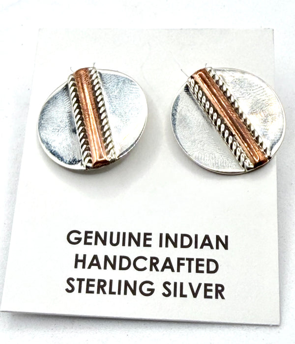 ELAINE YAZZIE COPPER & STERLING SILVER POST BACK EARRINGS (LA 55)