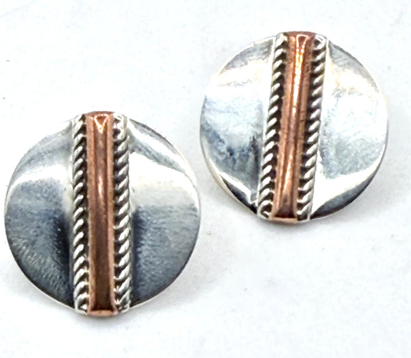 ELAINE YAZZIE COPPER & STERLING SILVER POST BACK EARRINGS (LA 55)