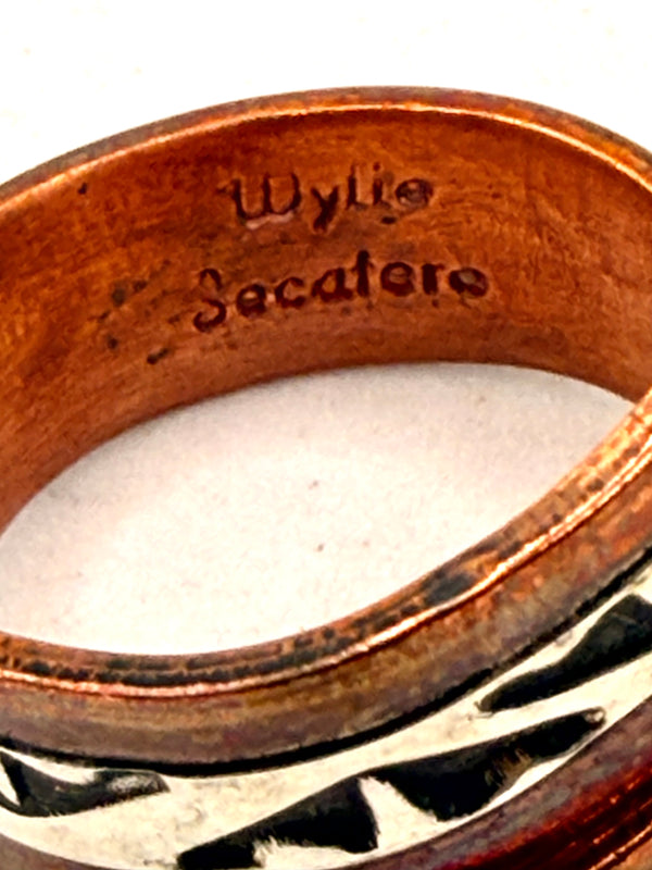 WYLIE SECATERO NAVAJO HANDMADE COPPER & STERLING SILVER ADJUSTABLE RING (LA 57)