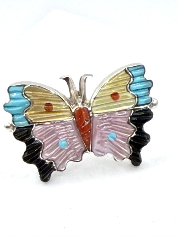 TAMARA PINO INLAY ZUNI BUTTERFLY ADJ RING (LA 63)
