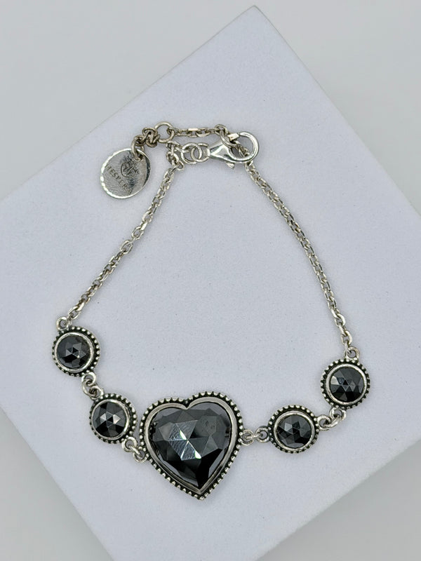 FACETED HEMATITE SS HEART BRACELET 7-8" (JR 133)
