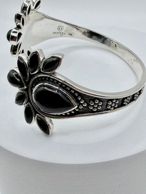 BLACK ONYX CLUSTER ADJUSTABLE SS BRACELET (JR 134)