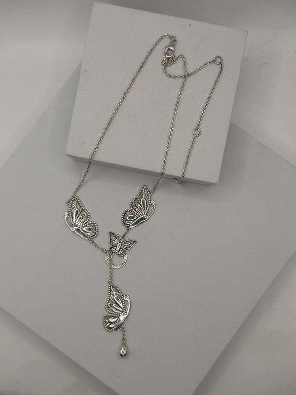 STERLING SILVER BUTTERFLY LARIAT NECKLACE 16-22" (JR 136)