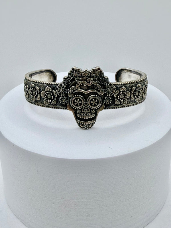 STERLING SILVER SUGAR SKULL BRACELET (JR 137)