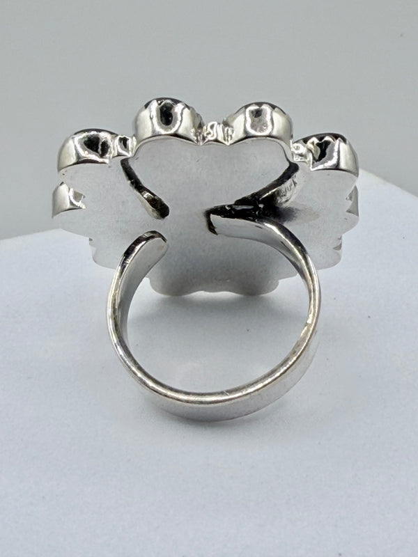 BLACK ONYX  CLUSTER SUGAR SKULL ADJUSTABLE SS RING (JR 142)