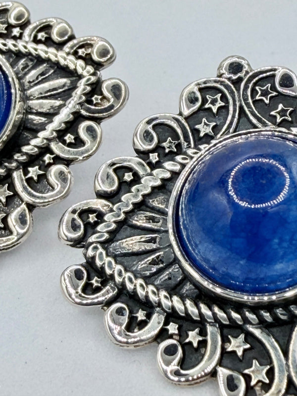 BLUE CHALCEDONY SS EVIL EYES POST BACK EARRINGS (JR 148)