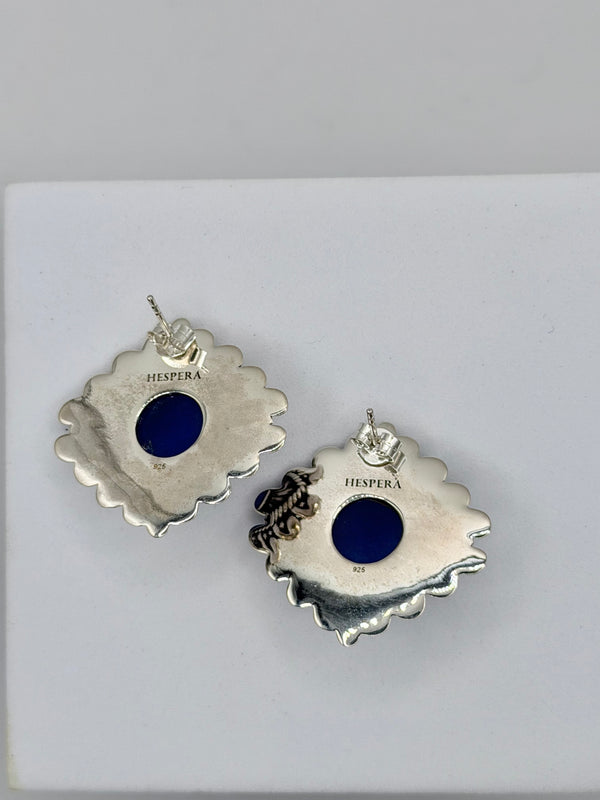 BLUE CHALCEDONY SS EVIL EYES POST BACK EARRINGS (JR 148)