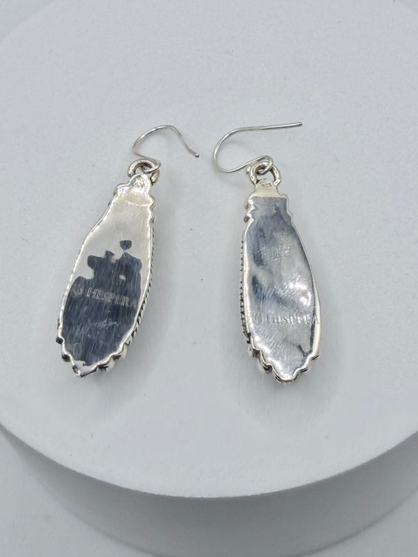 BLACK ONYX STERLING SILVER DROP FISHHOOK EARRINGS (JR 153)