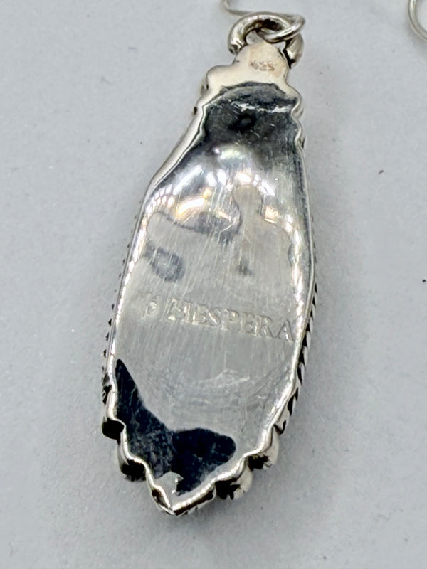 BLACK ONYX STERLING SILVER DROP FISHHOOK EARRINGS (JR 153)