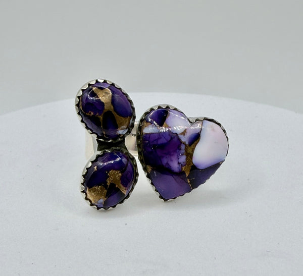 PURPLE MOHAVE HEART CLUSTER ADJUSTABLE RING (JR 157)