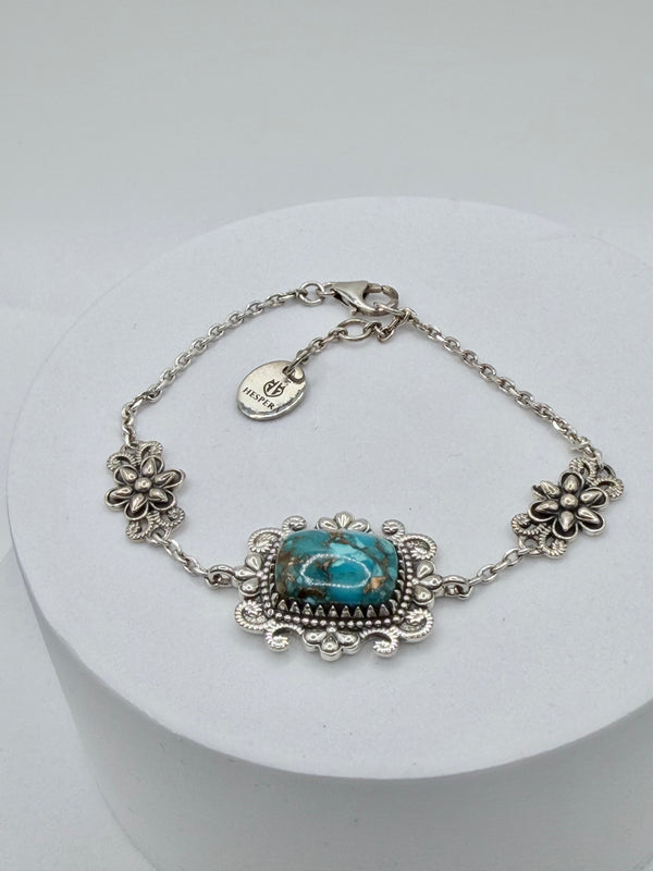 SPINY TURQUOISE SS ADJUSTABLE BRACELET 6-7" (JR 158)