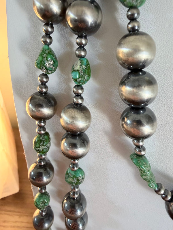 NATIVE HANDMADE GRADUATED NAVAJO PEARLS SONORAN GOLD TURQUOISE TRIPLE STRAND NECKLACE 23" 26" 30"  (MW 470)