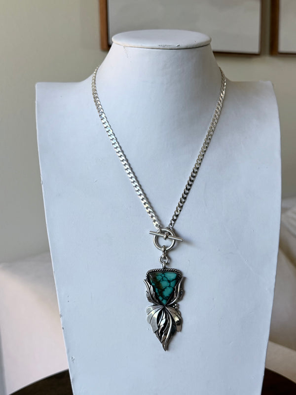 NATIVE HANDMADE LONE MOUNTAIN TURQUOISE STATEMENT TOGGLE NECKLACE 20" (MW 476)