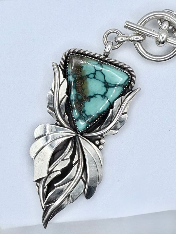 NATIVE HANDMADE LONE MOUNTAIN TURQUOISE STATEMENT TOGGLE NECKLACE 20" (MW 476)