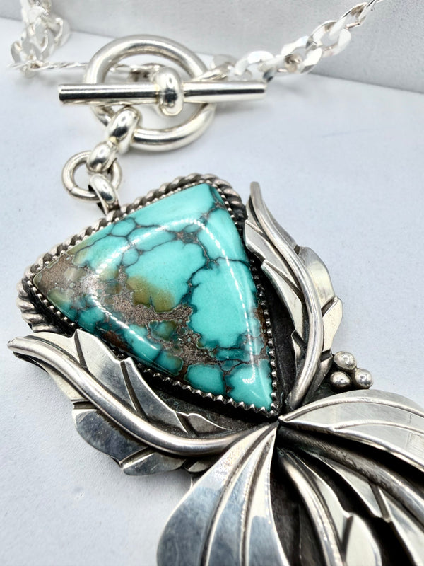 NATIVE HANDMADE LONE MOUNTAIN TURQUOISE STATEMENT TOGGLE NECKLACE 20" (MW 476)