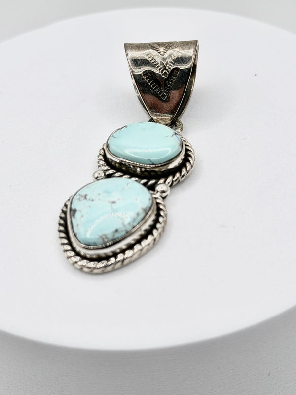 DOUBLE GOLDEN HILLS TURQUOISE STERLING SILVER PENDANT 2" (MW 481)