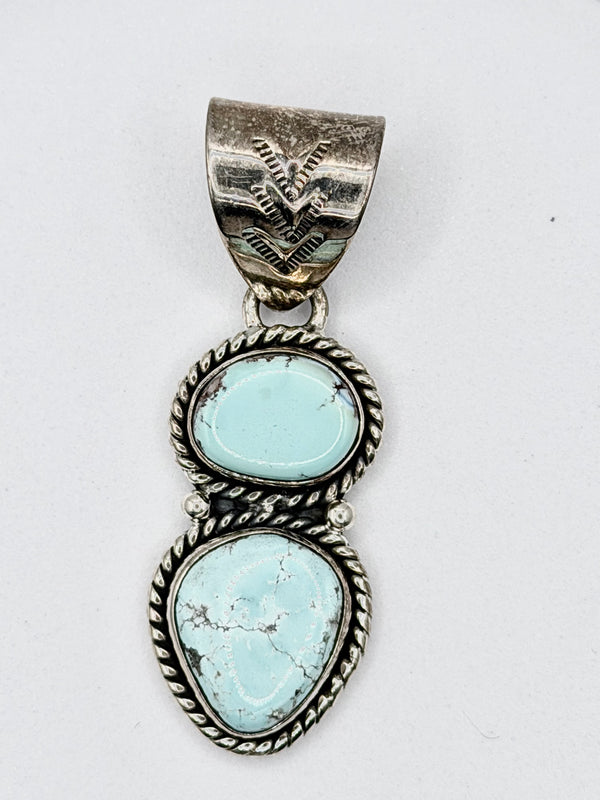DOUBLE GOLDEN HILLS TURQUOISE STERLING SILVER PENDANT 2" (MW 481)