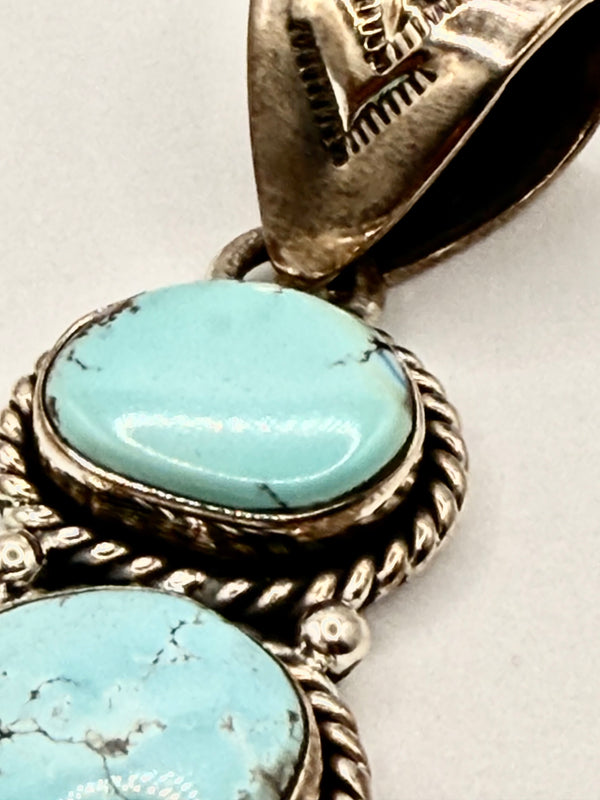 DOUBLE GOLDEN HILLS TURQUOISE STERLING SILVER PENDANT 2" (MW 481)