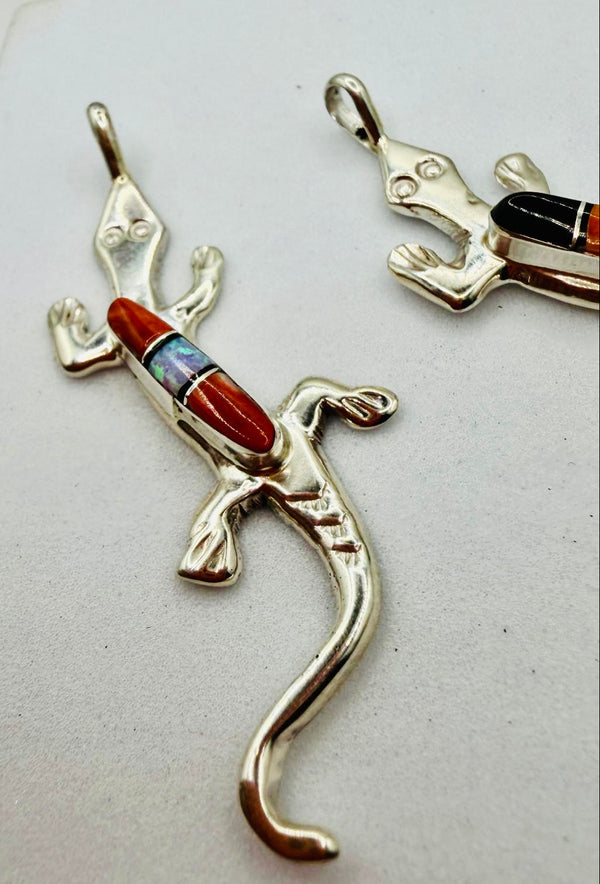 MELISSA YAZZIE NATIVE HANDMADE MULTISTONES LIZZARD PENDANTS (LA 73)