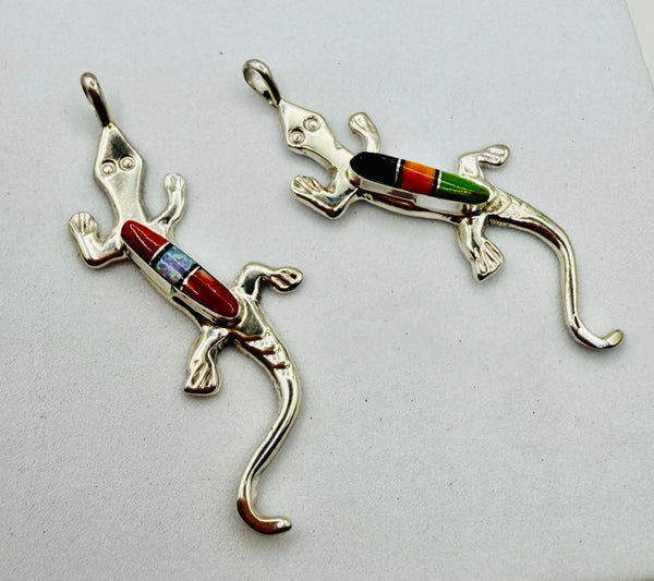 MELISSA YAZZIE NATIVE HANDMADE MULTISTONES LIZZARD PENDANTS (LA 73)