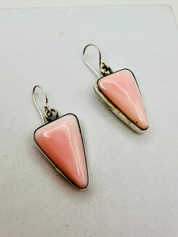 ADRIAN YAZZIE NATIVE HANDMADE PINK CONCH FISHHOOK EARRINGS (LA 75)