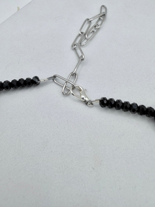 GRADUATED BLACK ONYX PEARLS ADJUSTABLE STERLNG SILVER NECKLACE (CO 148)