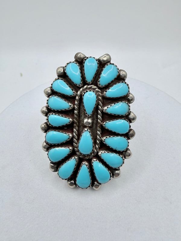SLEEPING BEAUTY TURQUOISE CLUSTER VINTAGE STERLING SILVER RING SIZE 10" (CO 149)