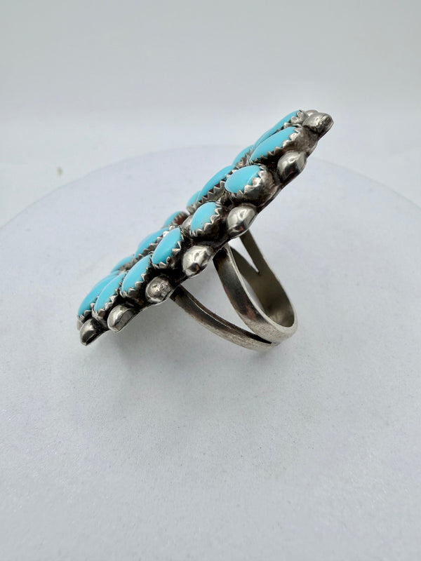 SLEEPING BEAUTY TURQUOISE CLUSTER VINTAGE STERLING SILVER RING SIZE 10" (CO 149)