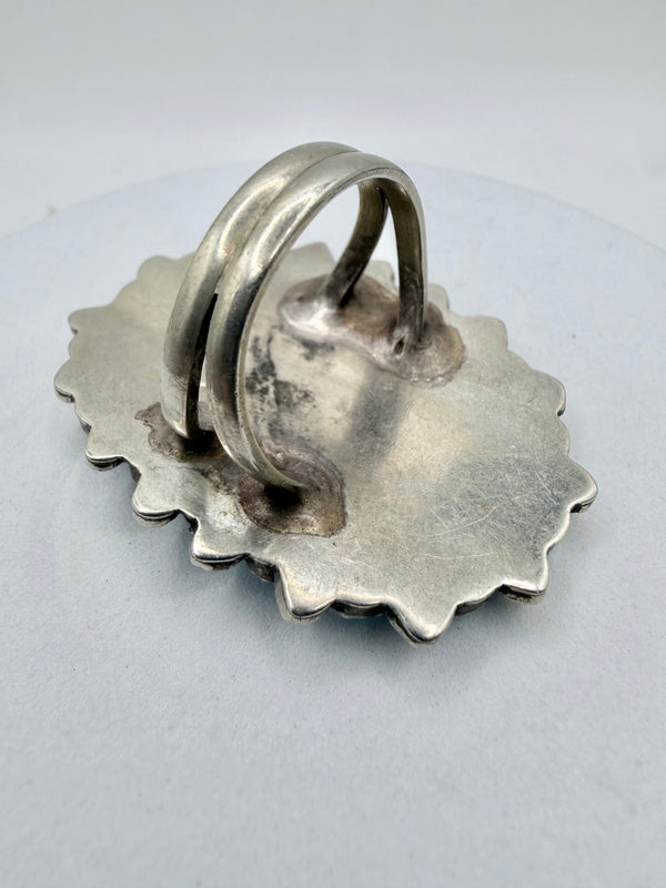 SLEEPING BEAUTY TURQUOISE CLUSTER VINTAGE STERLING SILVER RING SIZE 10" (CO 149)