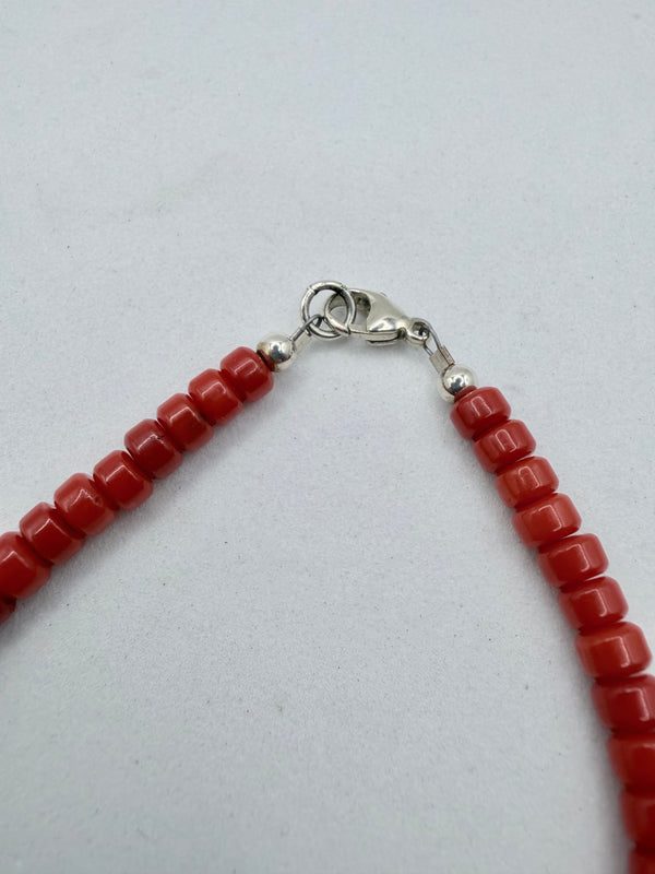 CORAL & NAVAJO PEARLS BEADED NECKLACE 17" (CO 153)