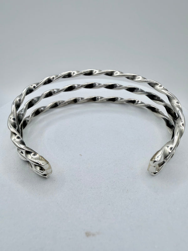 ELAINE TAHE NATIVE HANDMADE TRIPLE ROPE TWIST STERLING SILVER CUFF (CO 154)