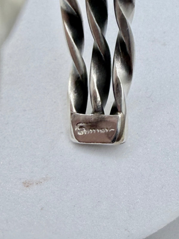 ELAINE TAHE NATIVE HANDMADE TRIPLE ROPE TWIST STERLING SILVER CUFF (CO 154)