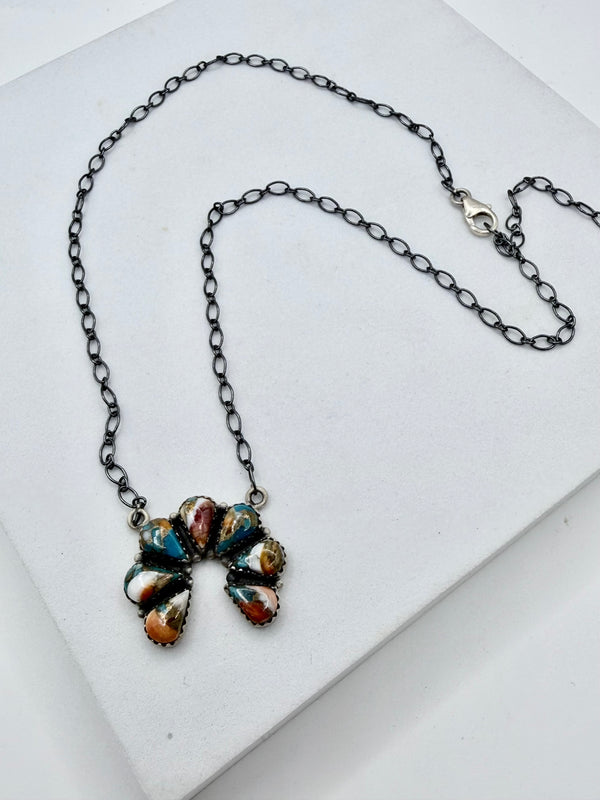 SPINY TURQUOISE SS NAJA ADJUSTABLE NECKLACE 20" (CG 28)