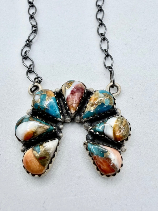 SPINY TURQUOISE SS NAJA ADJUSTABLE NECKLACE 20" (CG 28)