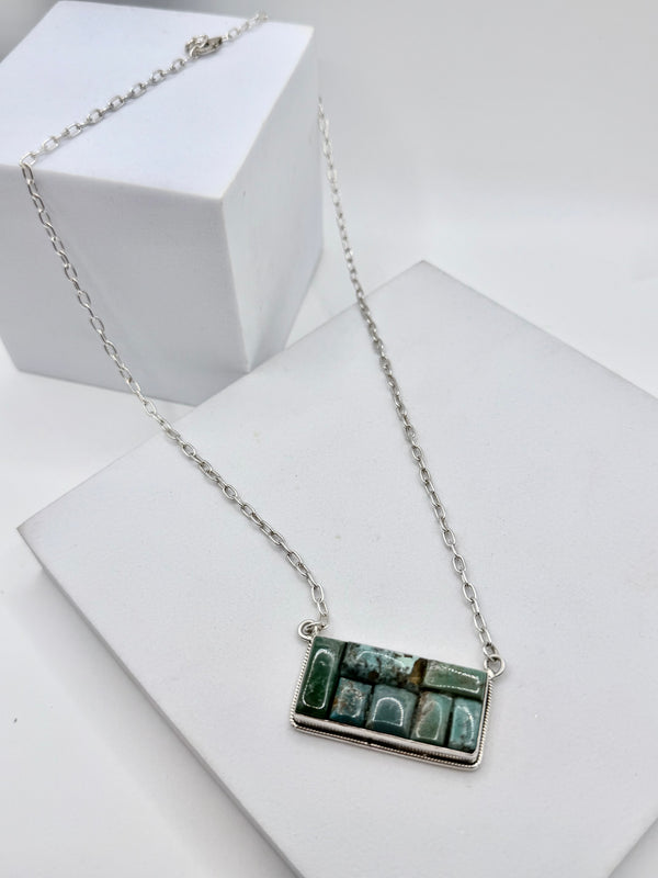 MULTITURQUOISE CHUNKY SS BAR NECKLACE 20" (CG 31)