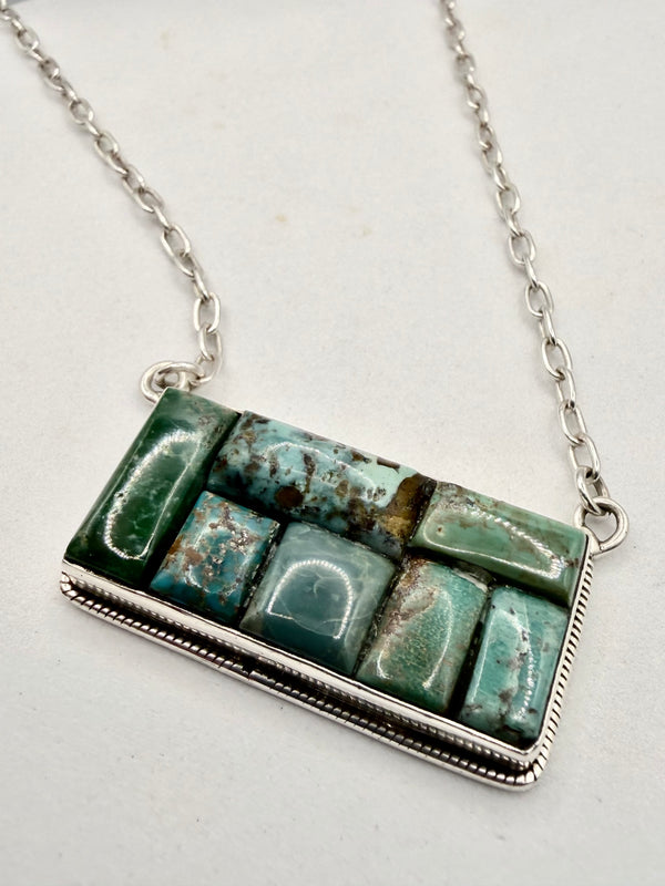 MULTITURQUOISE CHUNKY SS BAR NECKLACE 20" (CG 31)