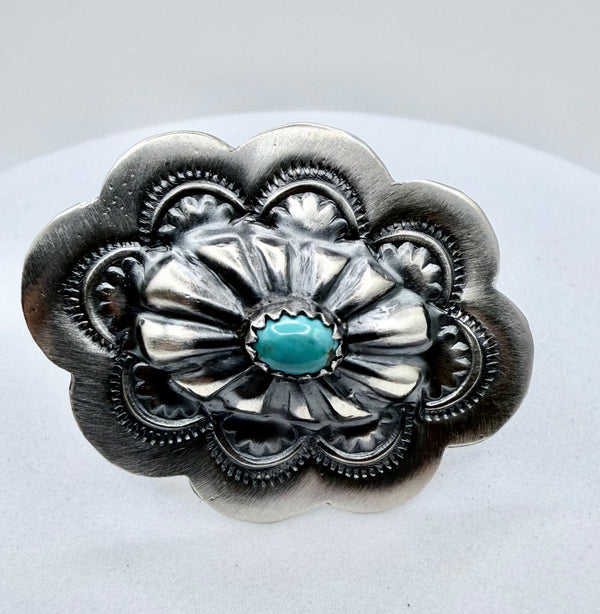 RAYMOND BENALLY SLEEPING BEAUTY TURQUOISE ADJUSTABLE CONCHO RING (CG 33)