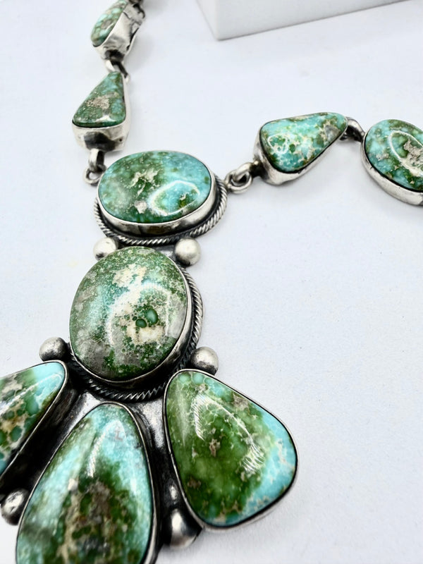 LYLE SECATERO NATIVE HANDMADE SONORAN GOLD TURQUOISE CLUSTER STATEMENT NECKLACE 24" (NP 69)