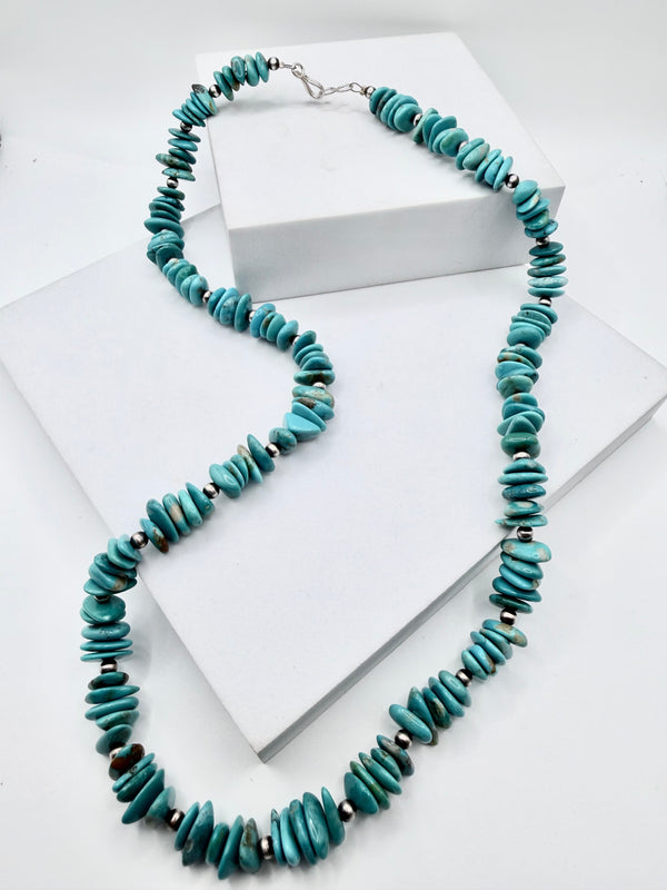 CHUNKY KINGMAN TURQUOISE & NAVAJO PEARLS BEADED NECKLACE 23.5" (NP 70)
